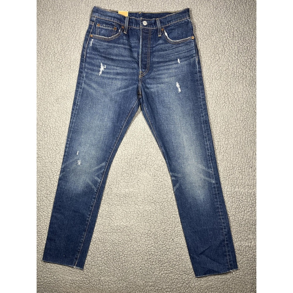 Levis 501 Original Fit Jeans Mens 29x28 Straight Button Fly Raw Hem Distressed